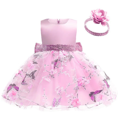 Vestito da bambina con fiori e farfalle, 1 2 3 4 5 anni, estivo, in rete, ricamato, piccolo abito da principessa, regalo per feste di Natale, abbigliamento per bambini