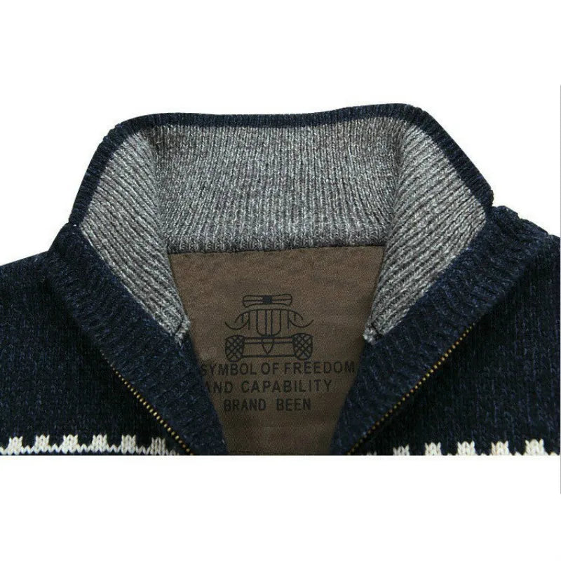 Cardigan da uomo a maglia Fair Isle con zip intera, collo alto, motivo nordico, maglione spesso, giacca, maglia casual multicolore per l'autunno