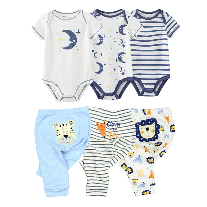 Abbigliamento unisex per neonati in cotone, 6/9/10 pezzi, body e pantaloni, maniche corte, per neonati maschietti.