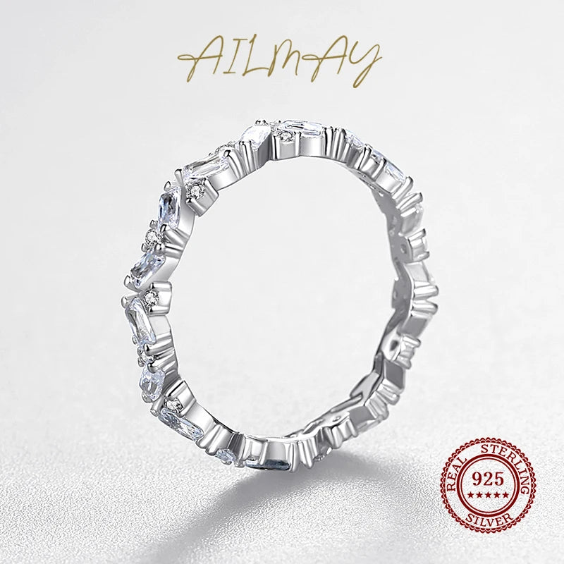 Anelli da donna Ailmay in autentico argento sterling 925 con zirconi cubici, classici e di lusso, perfetti per matrimoni e occasioni speciali.