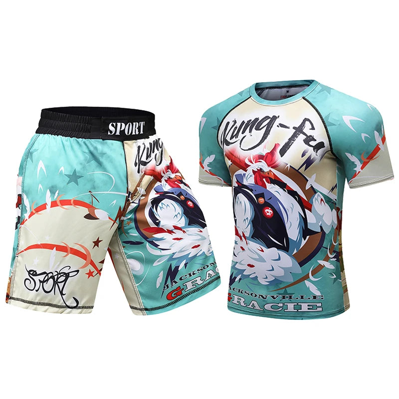 Completo sportivo da uomo Cody Lundin con stampa 3D, ideale per MMA, Jiu-jitsu, kickboxing, allenamento fitness e abbigliamento sportivo.