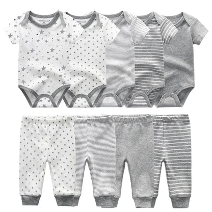 Abbigliamento unisex per neonati in cotone, 6/9/10 pezzi, body e pantaloni, maniche corte, per neonati maschietti.
