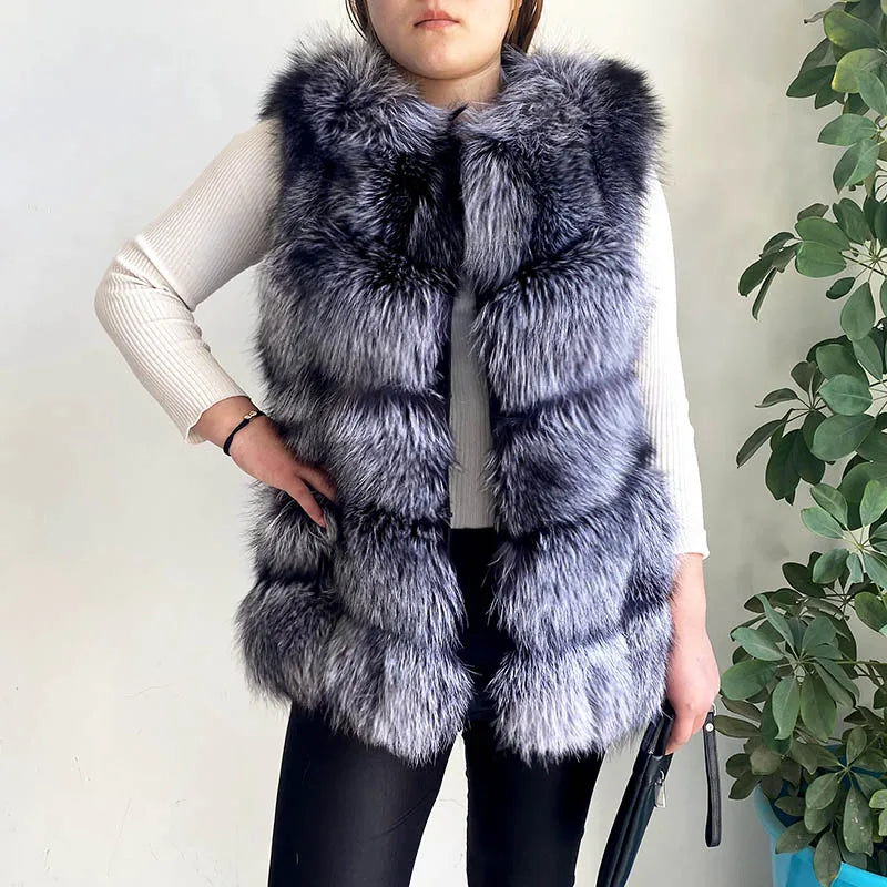 Gilet in vera pelliccia di volpe di alta qualità da donna, 100% vera pelliccia naturale, giacca in vera pelliccia alla moda 2019, cappotto in vera pelle