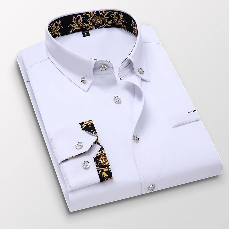 Abbigliamento maschile Arrivo Uomo Camicia Moda Casual Manica Lunga Abito Maschile Social Business Marchio Camicia Morbida Sarchiatura Camicie Bianche