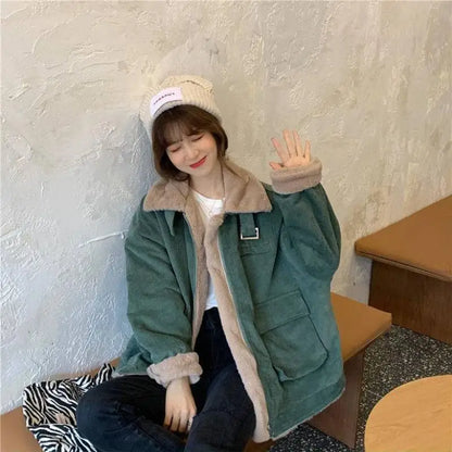 Giacca imbottita da donna, giacca spessa in velluto, inverno 2021, calda, tinta unita, capospalla, manica lunga, vintage, cappotto corto da donna