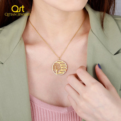 Collana personalizzata con nome dell'albero genealogico e ciondolo in cristallo con pietra portafortuna. Incisione del nome, catena in acciaio inossidabile, gioiello, regalo di Natale.