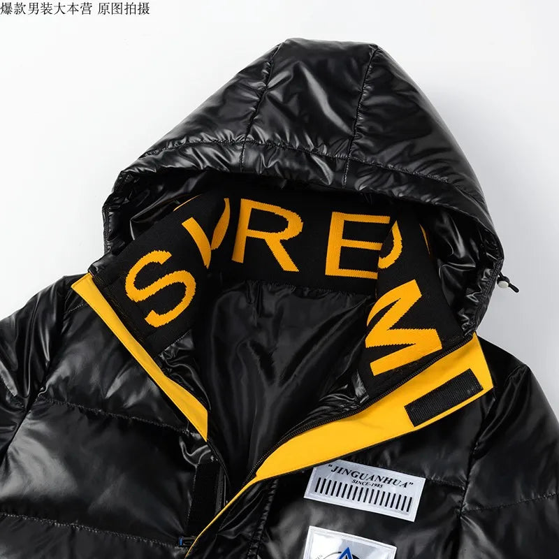 Men Parka Cotton Padded Winter Jacket Coat Mens Warm Jackets Male Printed Stand Collar Zipper Coats Teenagers Down Parkas