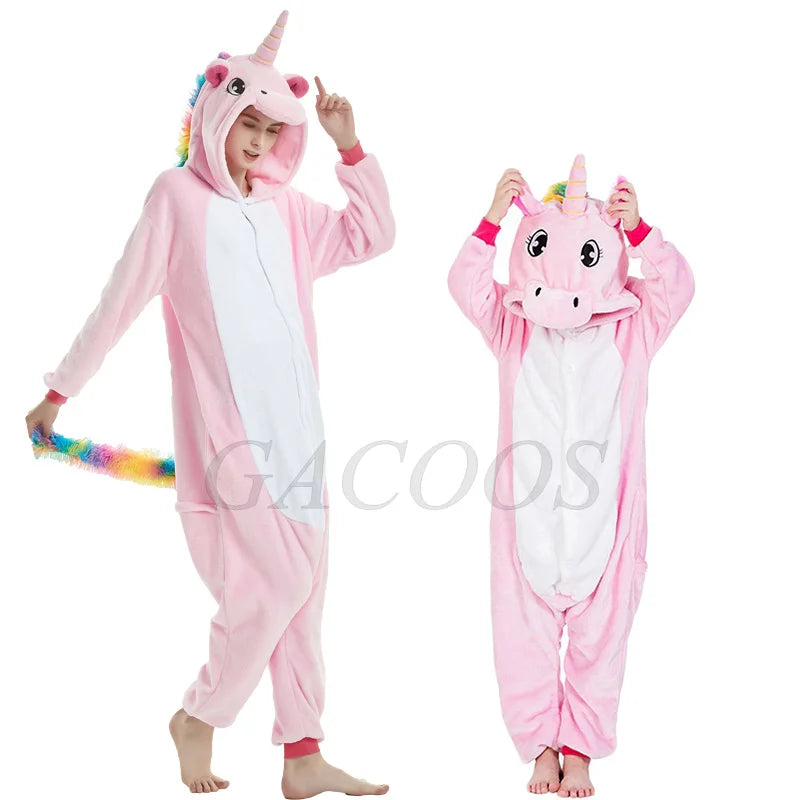 Set di pigiami Kigurumi per bambini e bambine, pigiami panda unicorno per donne, pigiami pigiama tutina gatto per adulti, pigiami invernali caldi per bambini