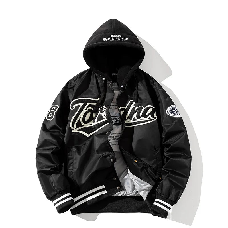 Giacca invernale vintage uomo donna, giacca da baseball hip hop, ricamo con lettere, streetwear, cappotto con cappuccio, abbigliamento casual alla moda per coppie.