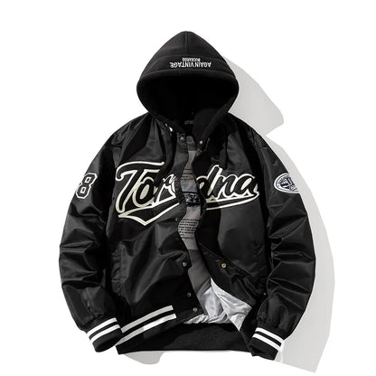 Giacca invernale vintage uomo donna, giacca da baseball hip hop, ricamo con lettere, streetwear, cappotto con cappuccio, abbigliamento casual alla moda per coppie.