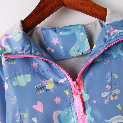 Giacca primaverile per bambine, cappotti con cappuccio, motivo unicorno arcobaleno, abbigliamento per bambine, capospalla, giacca a vento per bambini, giacche autunnali per bambine.