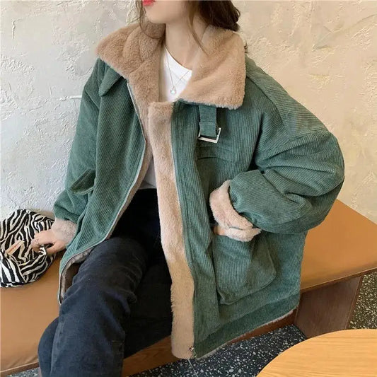 Giacca imbottita da donna, giacca spessa in velluto, inverno 2021, calda, tinta unita, capospalla, manica lunga, vintage, cappotto corto da donna
