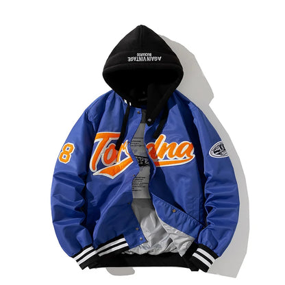 Giacca invernale vintage uomo donna, giacca da baseball hip hop, ricamo con lettere, streetwear, cappotto con cappuccio, abbigliamento casual alla moda per coppie.