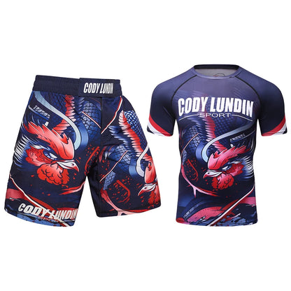 Completo sportivo da uomo Cody Lundin con stampa 3D, ideale per MMA, Jiu-jitsu, kickboxing, allenamento fitness e abbigliamento sportivo.