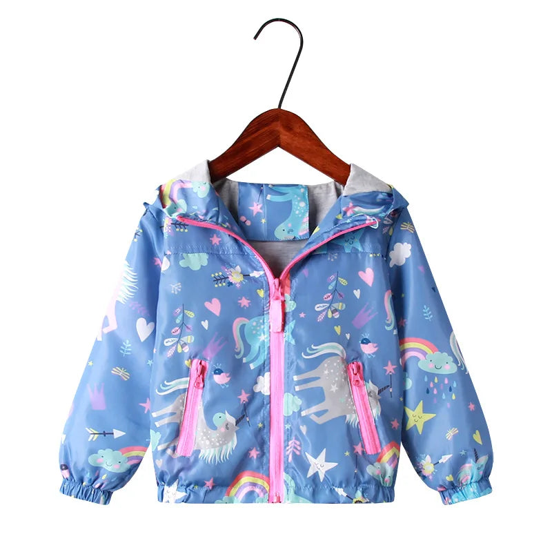 Giacca primaverile per bambine, cappotti con cappuccio, motivo unicorno arcobaleno, abbigliamento per bambine, capospalla, giacca a vento per bambini, giacche autunnali per bambine.