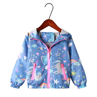 Giacca primaverile per bambine, cappotti con cappuccio, motivo unicorno arcobaleno, abbigliamento per bambine, capospalla, giacca a vento per bambini, giacche autunnali per bambine.