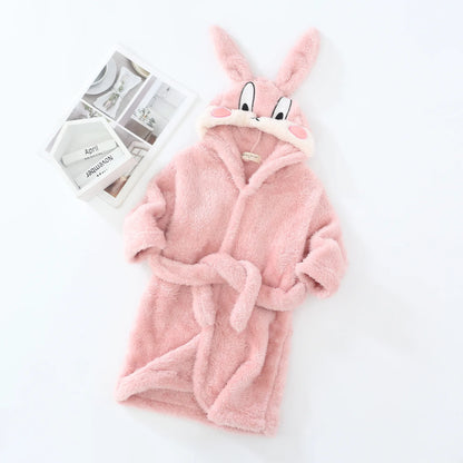 Nuovo accappatoio con cappuccio per neonati Autunno/Inverno 2021, accappatoio per bambini, pigiama caldo in flanella per bambini e bambine, accappatoio in peluche con coniglietto dei cartoni animati.