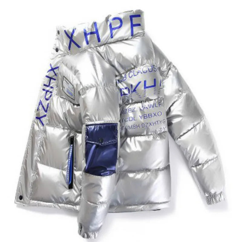 Men Parka Cotton Padded Winter Jacket Coat Mens Warm Jackets Male Printed Stand Collar Zipper Coats Teenagers Down Parkas