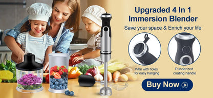 Frullatore a immersione BioloMix 4 in 1 ad alta potenza da 1200 W, con tritatutto e bicchiere per frullati, lame per ghiaccio in acciaio inossidabile
