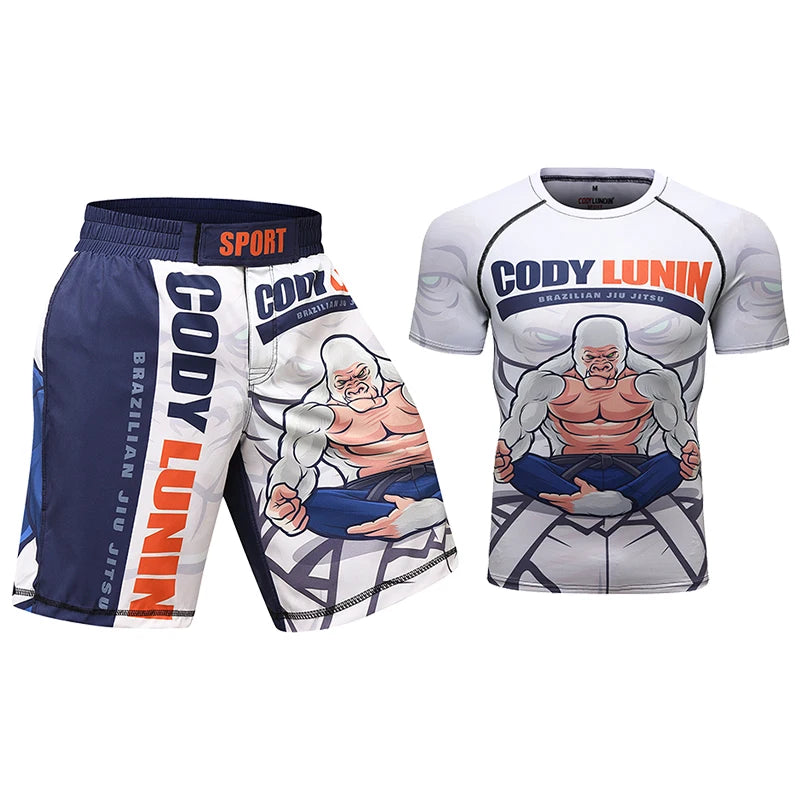 Completo sportivo da uomo Cody Lundin con stampa 3D, ideale per MMA, Jiu-jitsu, kickboxing, allenamento fitness e abbigliamento sportivo.