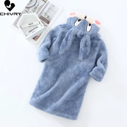 Nuovo accappatoio con cappuccio per neonati Autunno/Inverno 2021, accappatoio per bambini, pigiama caldo in flanella per bambini e bambine, accappatoio in peluche con coniglietto dei cartoni animati.