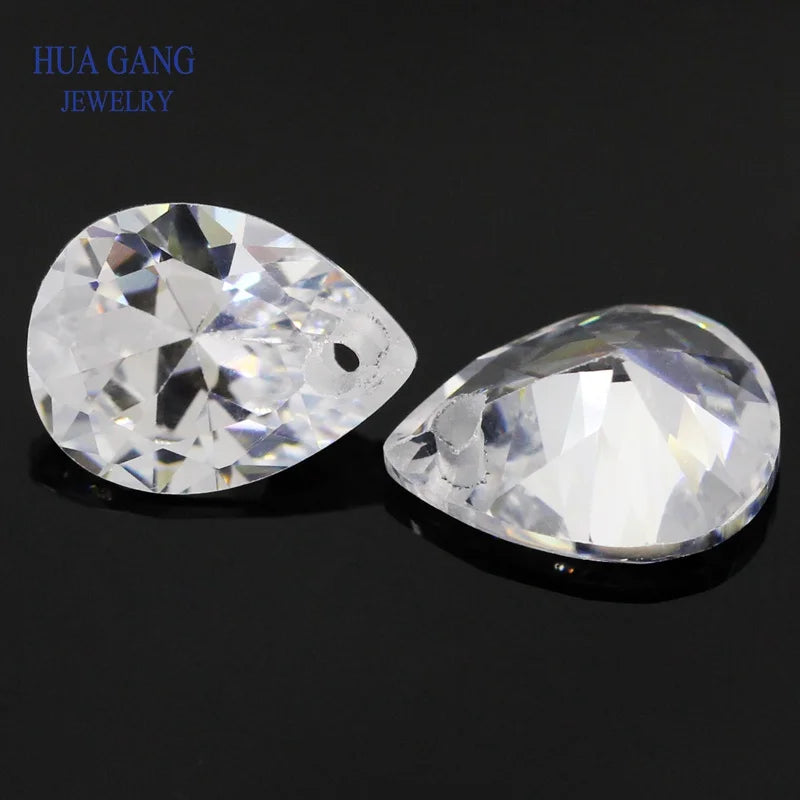 Pietra di zirconia cubica bianca brillante a foro singolo AAAAA a forma di pera per la creazione di gioielli 4x6~15x20mm Perline di CZ sciolte di alta qualità