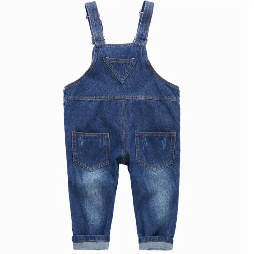 Nuovo arrivo primavera 2023 Salopette in denim per bambine e bambini con bottoni Salopette blu tinta unita per bambini 1-8 anni