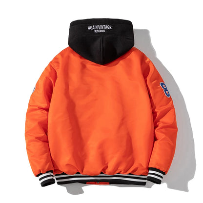 Giacca invernale vintage uomo donna, giacca da baseball hip hop, ricamo con lettere, streetwear, cappotto con cappuccio, abbigliamento casual alla moda per coppie.