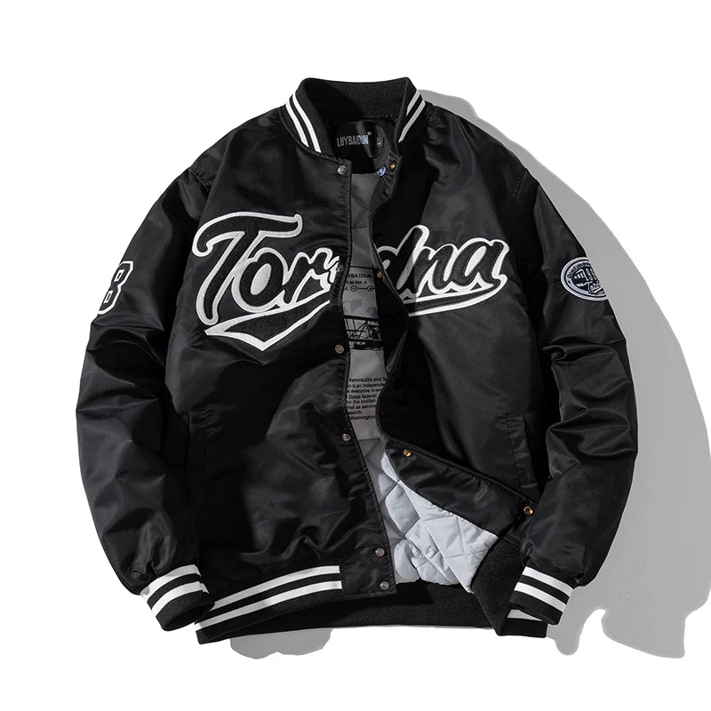 Giacca invernale vintage uomo donna, giacca da baseball hip hop, ricamo con lettere, streetwear, cappotto con cappuccio, abbigliamento casual alla moda per coppie.