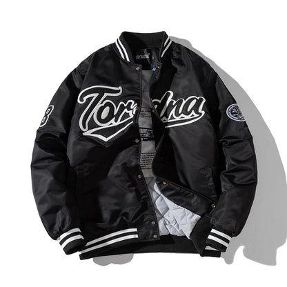 Giacca invernale vintage uomo donna, giacca da baseball hip hop, ricamo con lettere, streetwear, cappotto con cappuccio, abbigliamento casual alla moda per coppie.