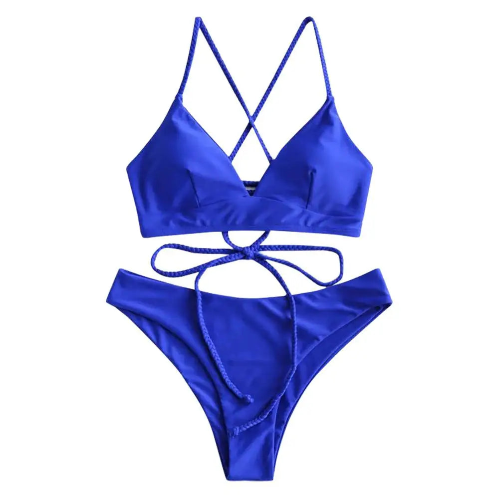 Melphieer 2025 Nuovo Bikini con spalline intrecciate rosso vino, set bikini brasiliano con schiena incrociata, costume da bagno da donna