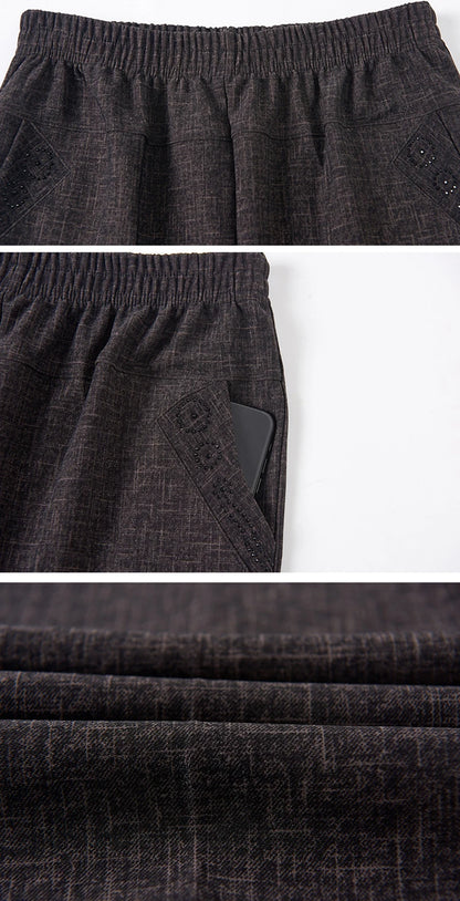 Pantaloni dritti da mamma taglie forti, larghi, elasticizzati, pantaloni elasticizzati per donne di mezza età, pantaloni autunno/inverno, pantaloni da donna