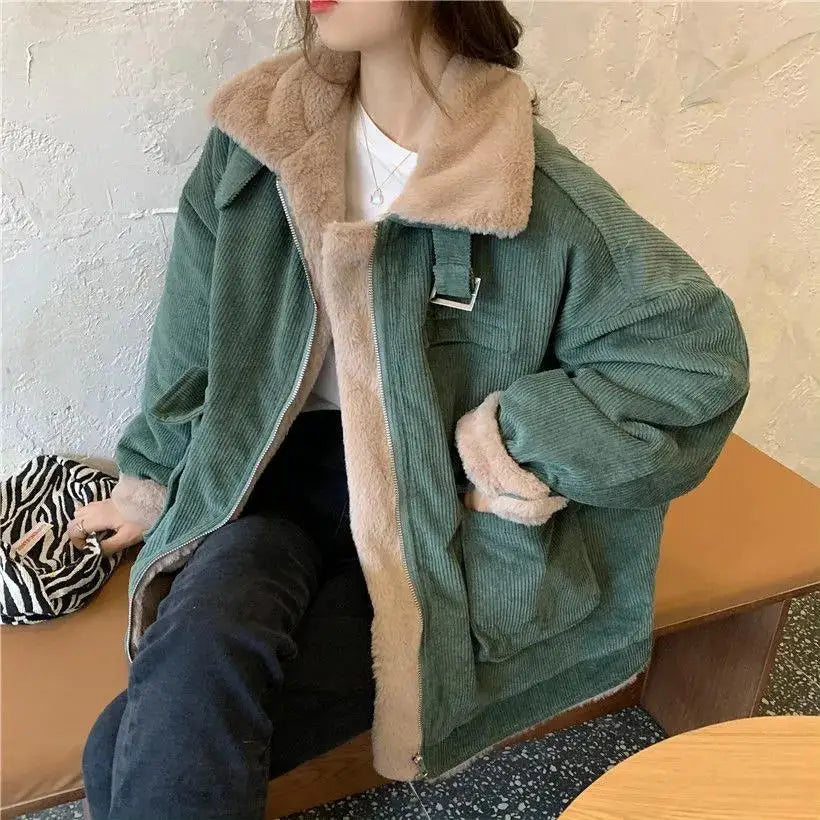 Giacca imbottita da donna, giacca spessa in velluto, inverno 2021, calda, tinta unita, capospalla, manica lunga, vintage, cappotto corto da donna