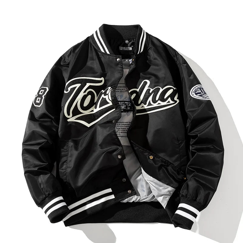Giacca invernale vintage uomo donna, giacca da baseball hip hop, ricamo con lettere, streetwear, cappotto con cappuccio, abbigliamento casual alla moda per coppie.