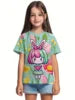 T-shirt a maniche corte con scollo rotondo da ragazza, modello coreano, vestibilità ampia, casual e versatile, estate 2025.