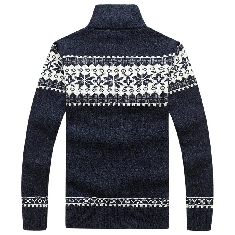 Cardigan da uomo a maglia Fair Isle con zip intera, collo alto, motivo nordico, maglione spesso, giacca, maglia casual multicolore per l'autunno
