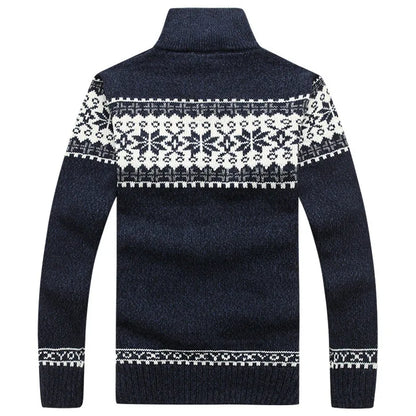 Cardigan da uomo a maglia Fair Isle con zip intera, collo alto, motivo nordico, maglione spesso, giacca, maglia casual multicolore per l'autunno