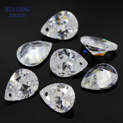 Pietra di zirconia cubica bianca brillante a foro singolo AAAAA a forma di pera per la creazione di gioielli 4x6~15x20mm Perline di CZ sciolte di alta qualità