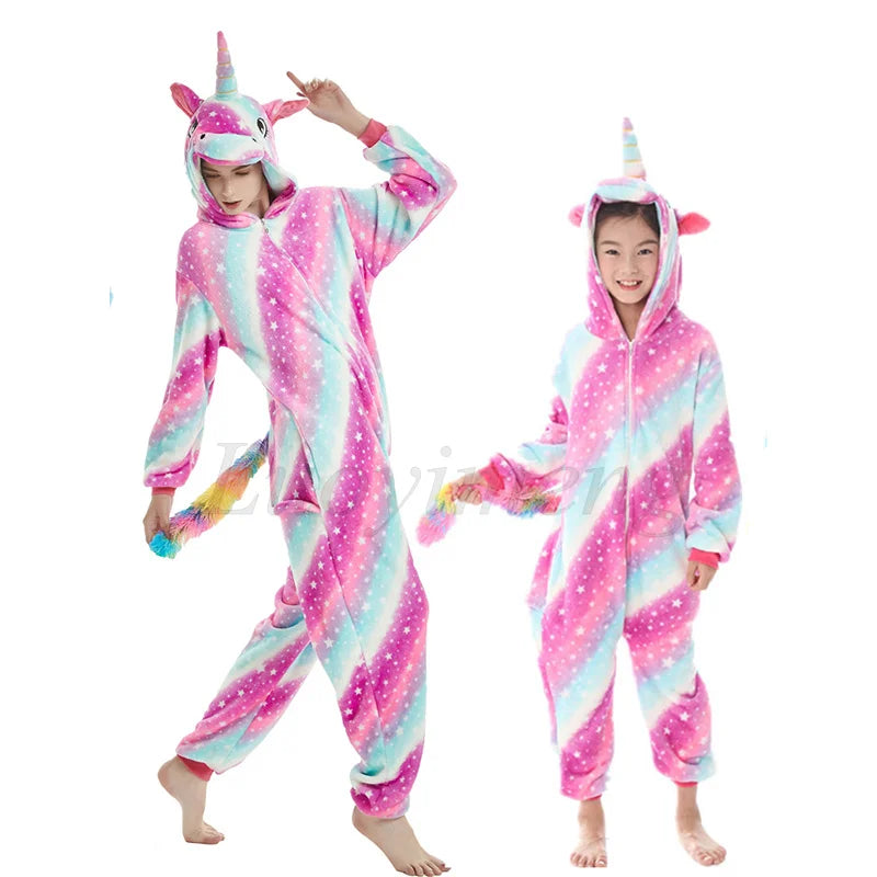 Set di pigiami Kigurumi per bambini e bambine, pigiami panda unicorno per donne, pigiami pigiama tutina gatto per adulti, pigiami invernali caldi per bambini