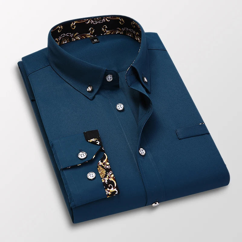 Abbigliamento maschile Arrivo Uomo Camicia Moda Casual Manica Lunga Abito Maschile Social Business Marchio Camicia Morbida Sarchiatura Camicie Bianche