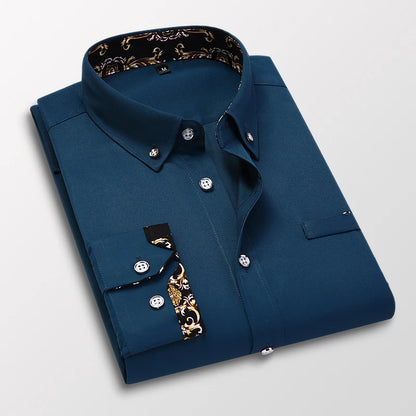 Abbigliamento maschile Arrivo Uomo Camicia Moda Casual Manica Lunga Abito Maschile Social Business Marchio Camicia Morbida Sarchiatura Camicie Bianche