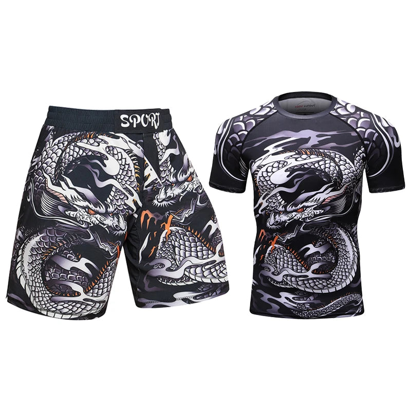 Completo sportivo da uomo Cody Lundin con stampa 3D, ideale per MMA, Jiu-jitsu, kickboxing, allenamento fitness e abbigliamento sportivo.