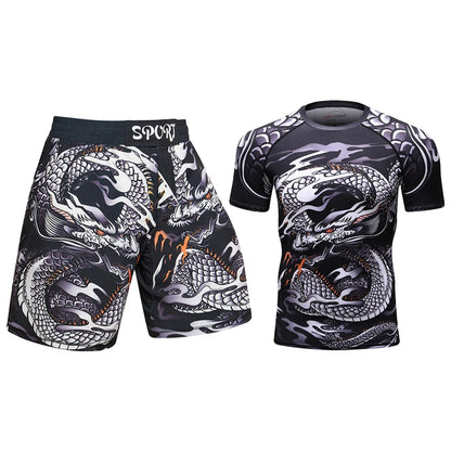 Completo sportivo da uomo Cody Lundin con stampa 3D, ideale per MMA, Jiu-jitsu, kickboxing, allenamento fitness e abbigliamento sportivo.