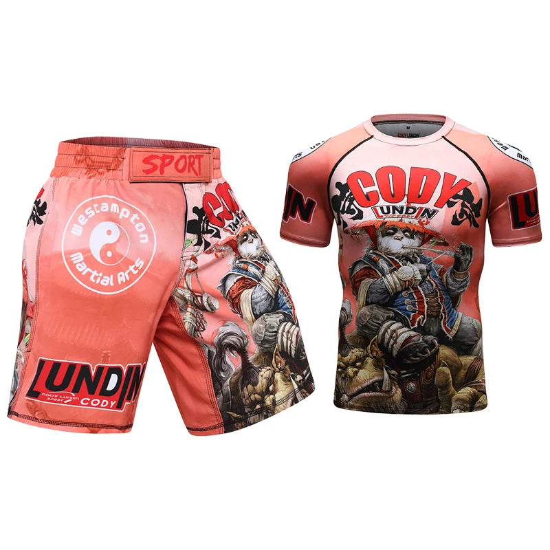 Completo sportivo da uomo Cody Lundin con stampa 3D, ideale per MMA, Jiu-jitsu, kickboxing, allenamento fitness e abbigliamento sportivo.