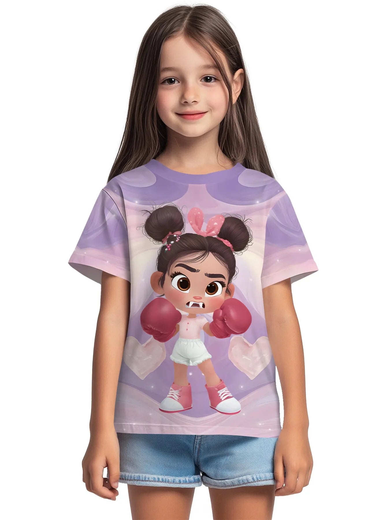 T-shirt a maniche corte con scollo rotondo da ragazza, modello coreano, vestibilità ampia, casual e versatile, estate 2025.