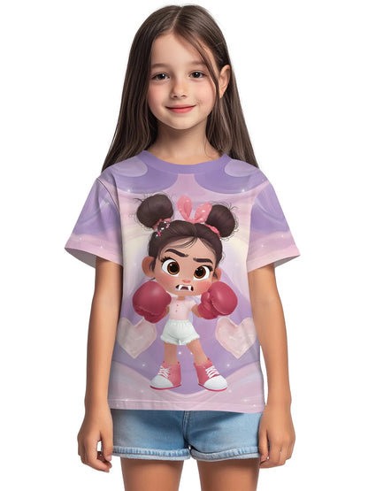 T-shirt a maniche corte con scollo rotondo da ragazza, modello coreano, vestibilità ampia, casual e versatile, estate 2025.