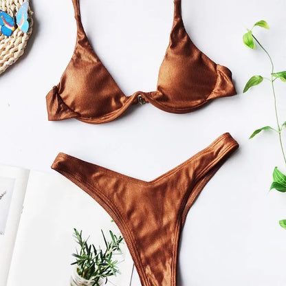 Women Summer Sexy Brazilian Bikini Set Holographic Shiny Metallic Swimsuit Push Up Padded Underwire Triangle Bathing Suit Beachw