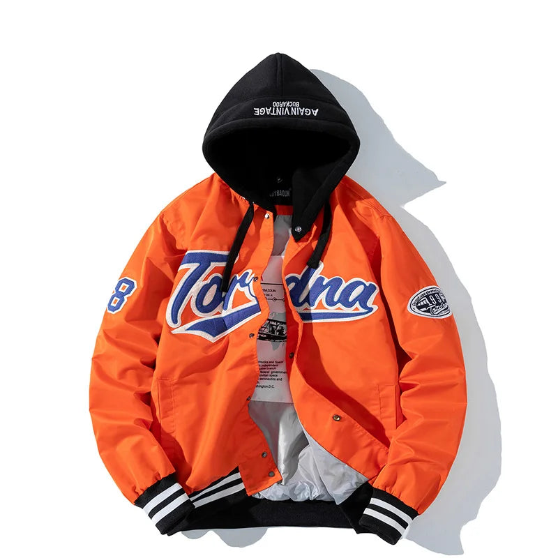Giacca invernale vintage uomo donna, giacca da baseball hip hop, ricamo con lettere, streetwear, cappotto con cappuccio, abbigliamento casual alla moda per coppie.