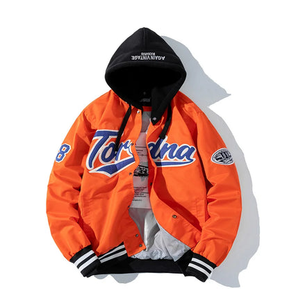 Giacca invernale vintage uomo donna, giacca da baseball hip hop, ricamo con lettere, streetwear, cappotto con cappuccio, abbigliamento casual alla moda per coppie.