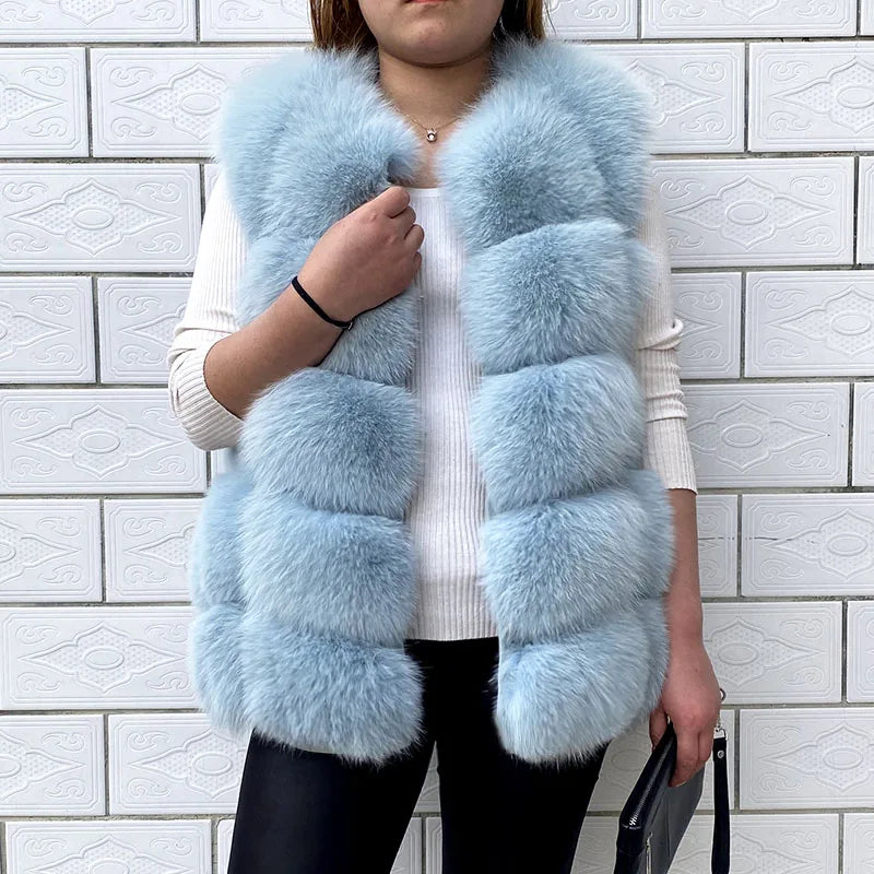Gilet in vera pelliccia di volpe di alta qualità da donna, 100% vera pelliccia naturale, giacca in vera pelliccia alla moda 2019, cappotto in vera pelle